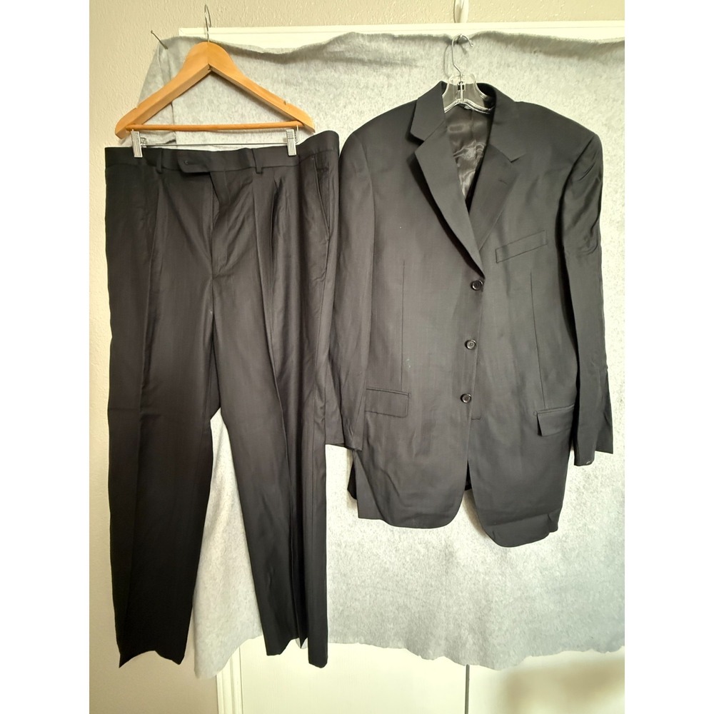 Lineage Suit Men's 50 XL Long Jacket 44 XL Long Pants‎ Black Wool Formal Set